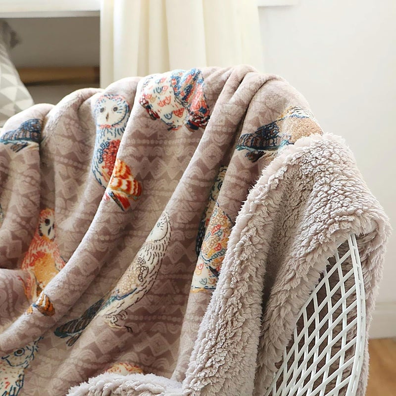 UKELER Flannel Sherpa Throws 60'' x 50'' - Cute Colorful Owl Design Soft Plush Flannel Blanket Throws for Bed/Couch/Sofa/Office/Camping - Image 5